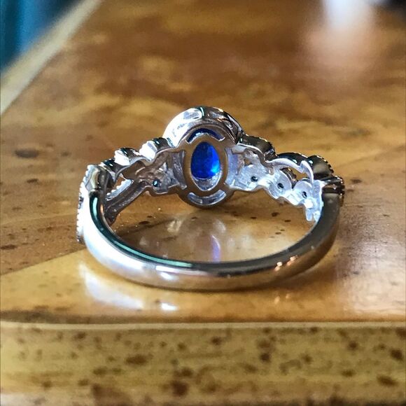 Genuine Blue Spinel Blue Sapphire Sterling Silver Ring Size 8 - Picture 4 of 8
